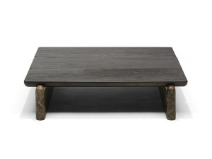Низкий квадратный стол из дерева и мрамора Dark Emperador