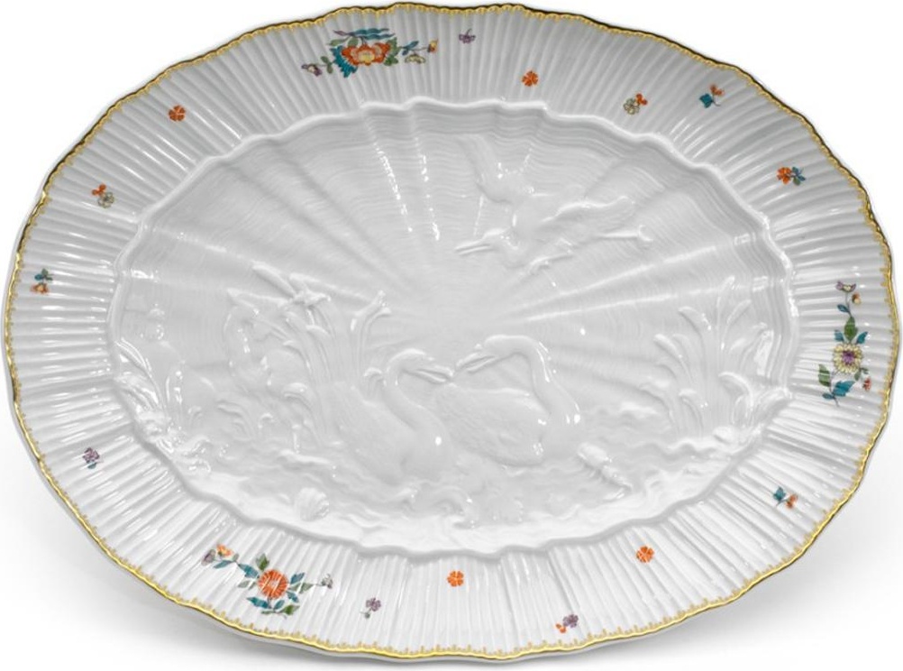 73566 Meissen Блюдо овальное 30см "Лебединый сервиз" (индийские цветы) Фарфор 