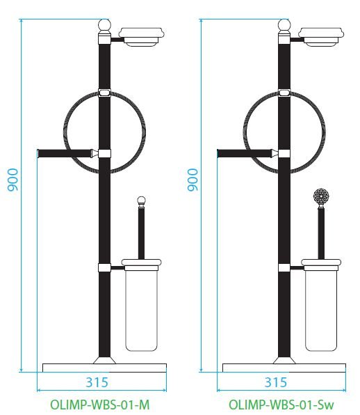Стойка напольная с держателем туалетной бумаги щёткой для унитаза, полотенцедержателем и мыльницей CEZARES OLIMP-WBS-01-Sw - Вид №1