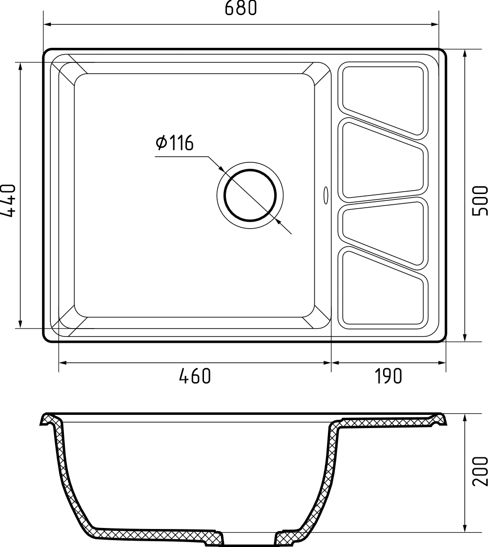 Кухонная мойка Искусственный камень VERTEX S195 GranFest V-680L-S195 - Вид №1