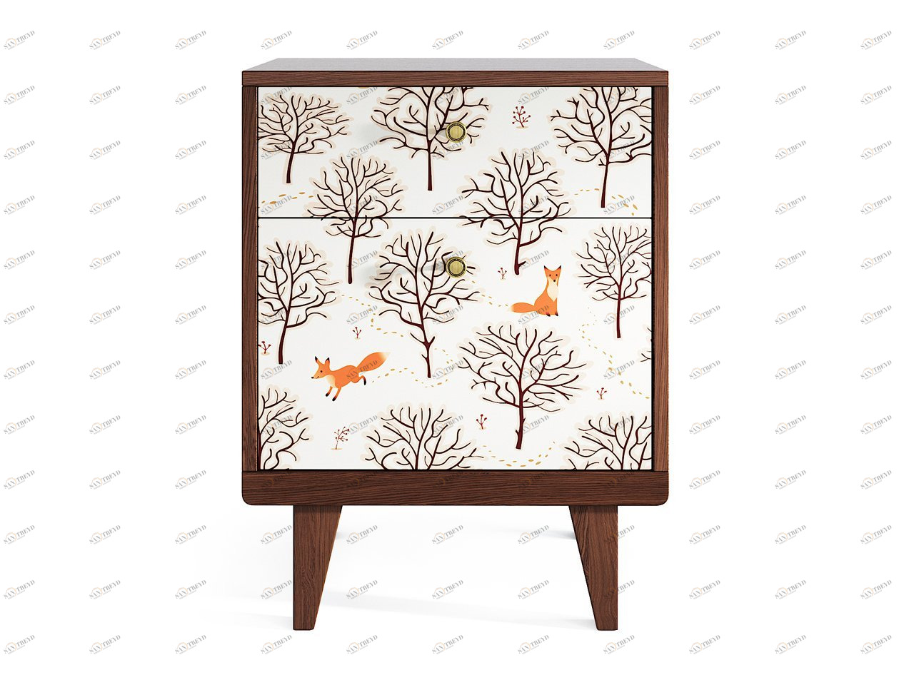 Прикроватная тумбочка дизайнерская дуб с принтом "Деревья" Thimon THE IDEA  210291 Белый;коричневый 