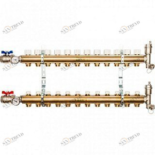 Распределительный коллектор из латуни STOUT 1" х 3/4" х 12 выходов без расходомеров SMB0468000012
