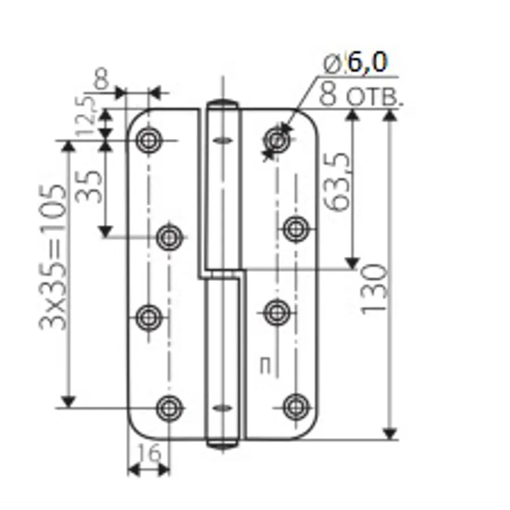 82105925 Петля съёмная правая ПН-130, 130x70 мм, сталь, цвет белый цинк STLM-0019041 Santreyd  - Вид №2