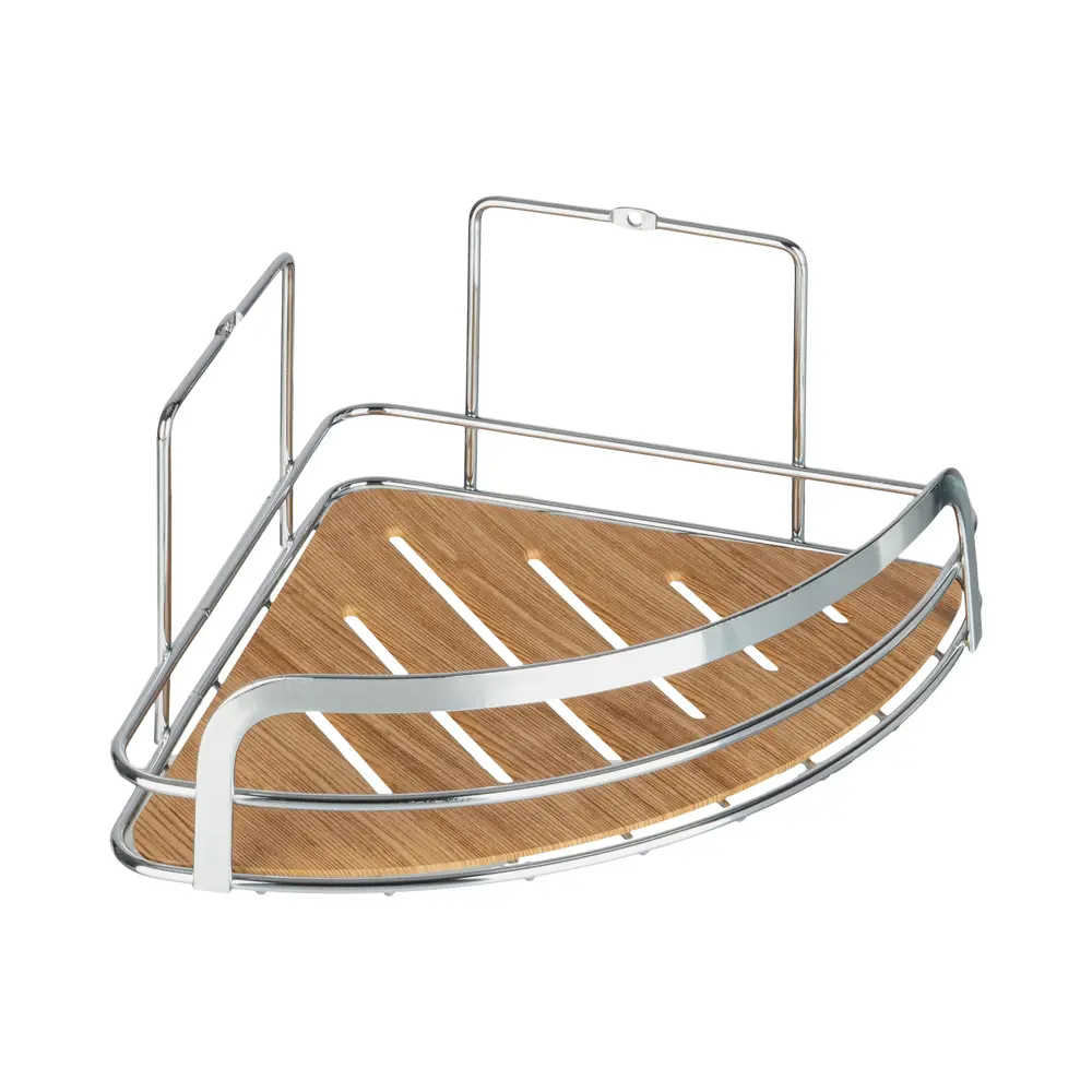 Полка для ванной угловая Wood одинарная цвет хром, дерево 84730509 STLM-2205990 Santreyd нет - Вид №1