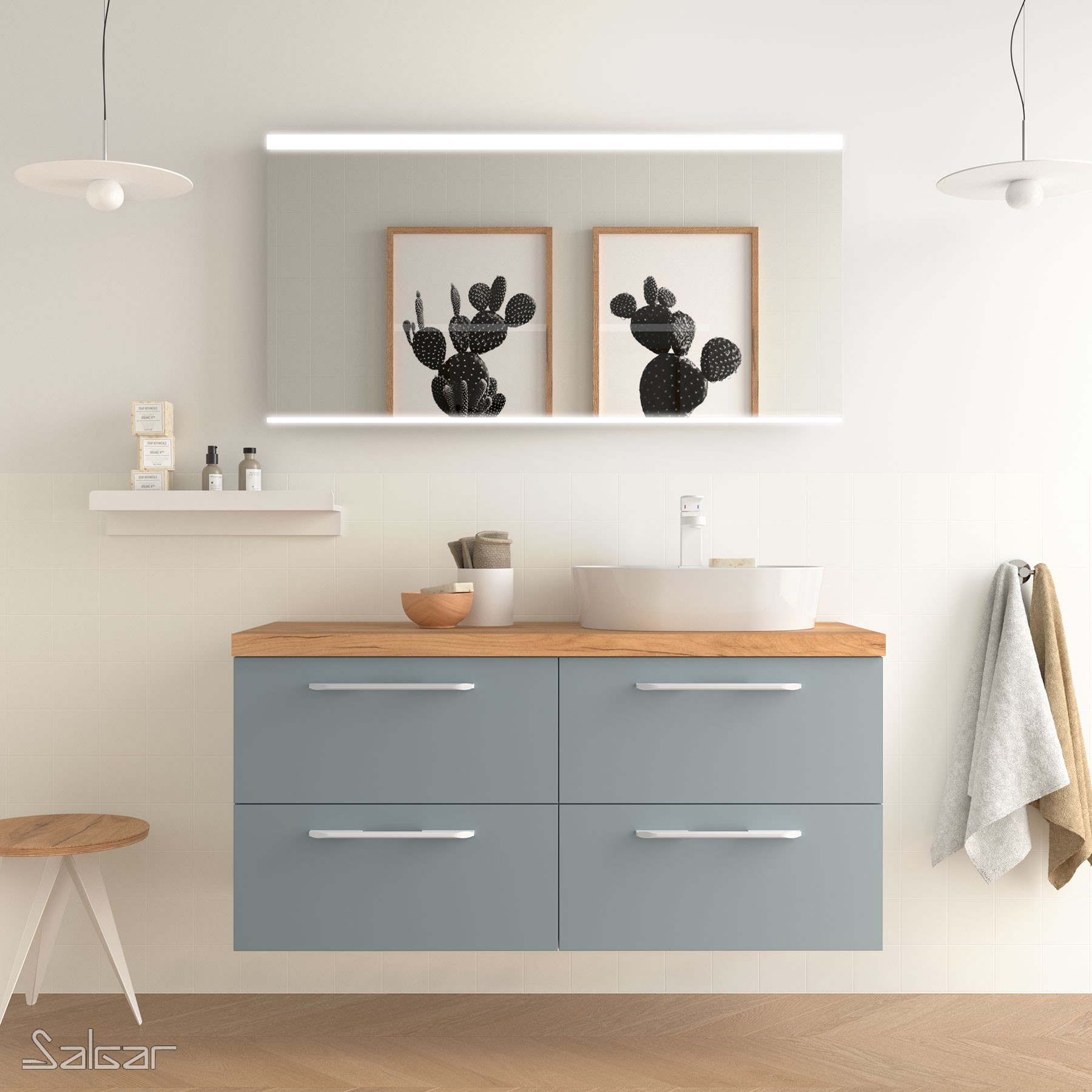 81705 SALGAR Мебель для умывальника FUSSION CHROME 600 2 ящика BLUE FOG 598 x 540 x 450 мм Синий туман - Вид №1