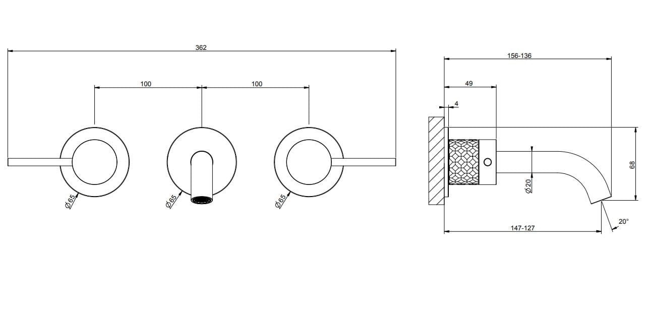 Настенный смеситель для раковины из нержавеющей стали с 3 отверстиями Gessi Messi316 ARCH-00097408 - Вид №2