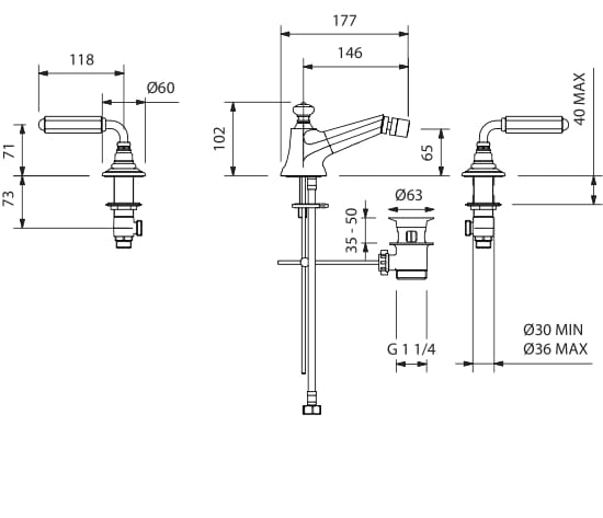 Смеситель для биде с 3 отверстиями и поворотным горлышком Park Avenue Dark White ARCH-00101699 - Вид №2
