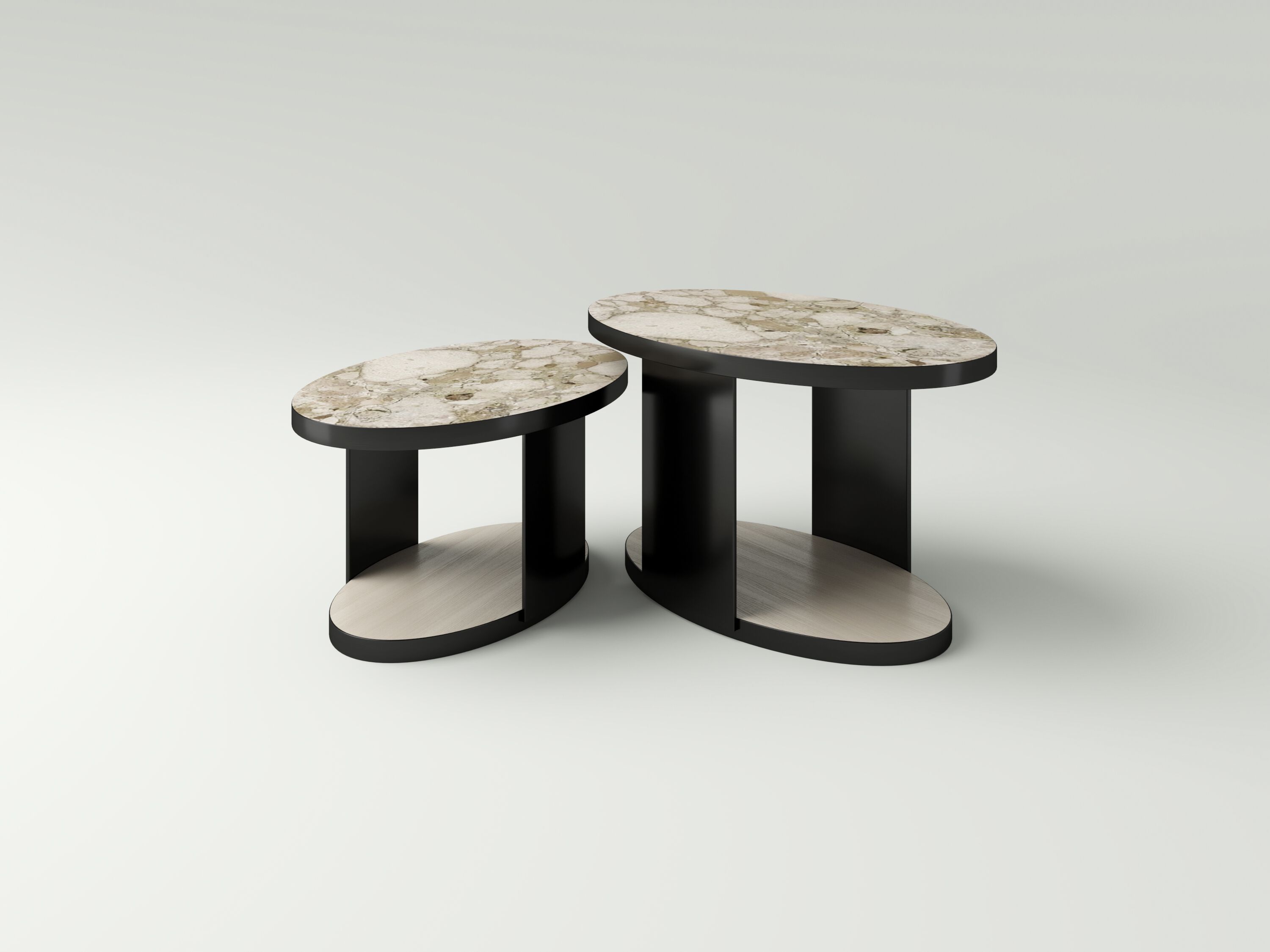 Овальный журнальный столик из дуба, стали и камня NITZAN HOME DUO ARCH-00108899