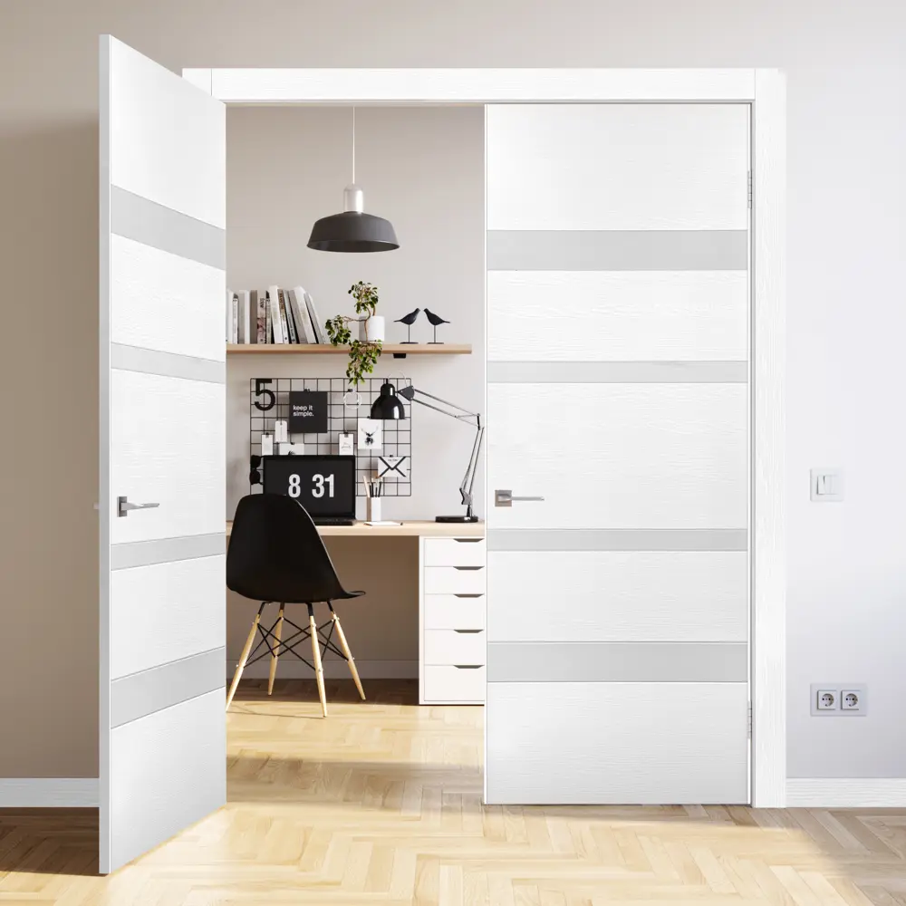 Дверь межкомнатная глухая Бостон 80x200 см ПВХ белый с замком и петлями ПРИНЦИП STLM-2008997 - Вид №7