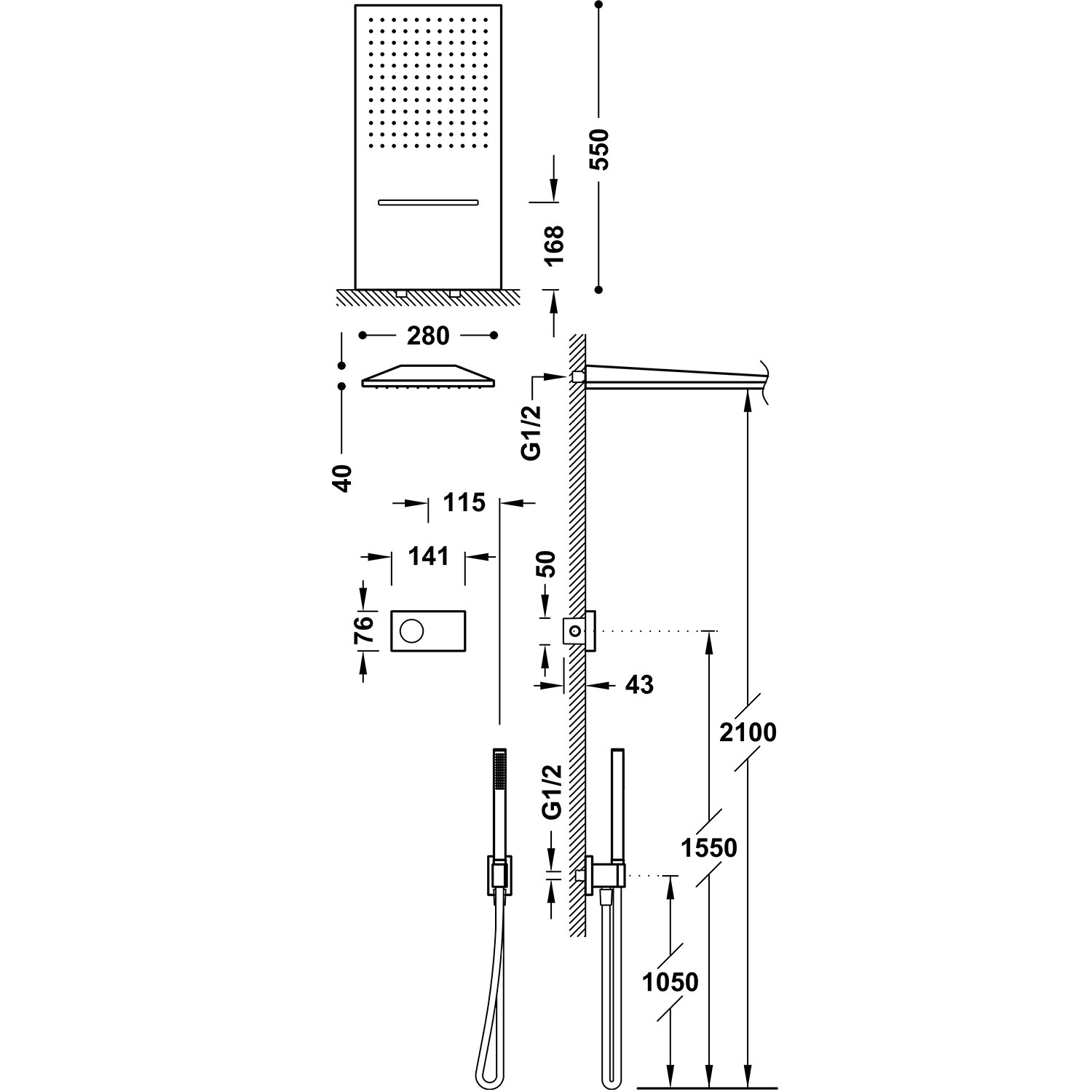 SHOWER TECHNOLOGY 3-ходовой встраиваемый электронный термостатический смеситель для душа, набор для душа-09286308 TRES Electronic - Вид №1
