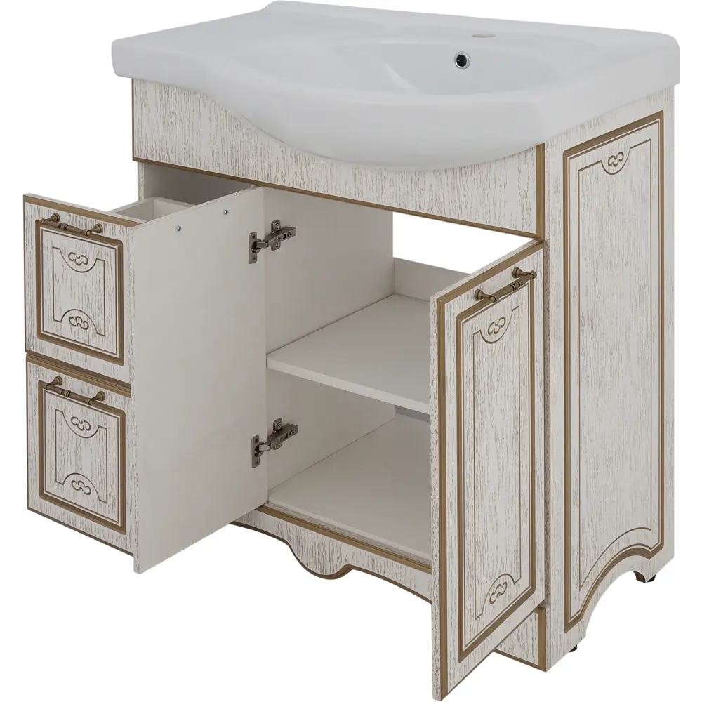 Тумба под раковину напольная «Луиза» 83 см цвет белое золото SANFLOR STLM-2048945 - Вид №2