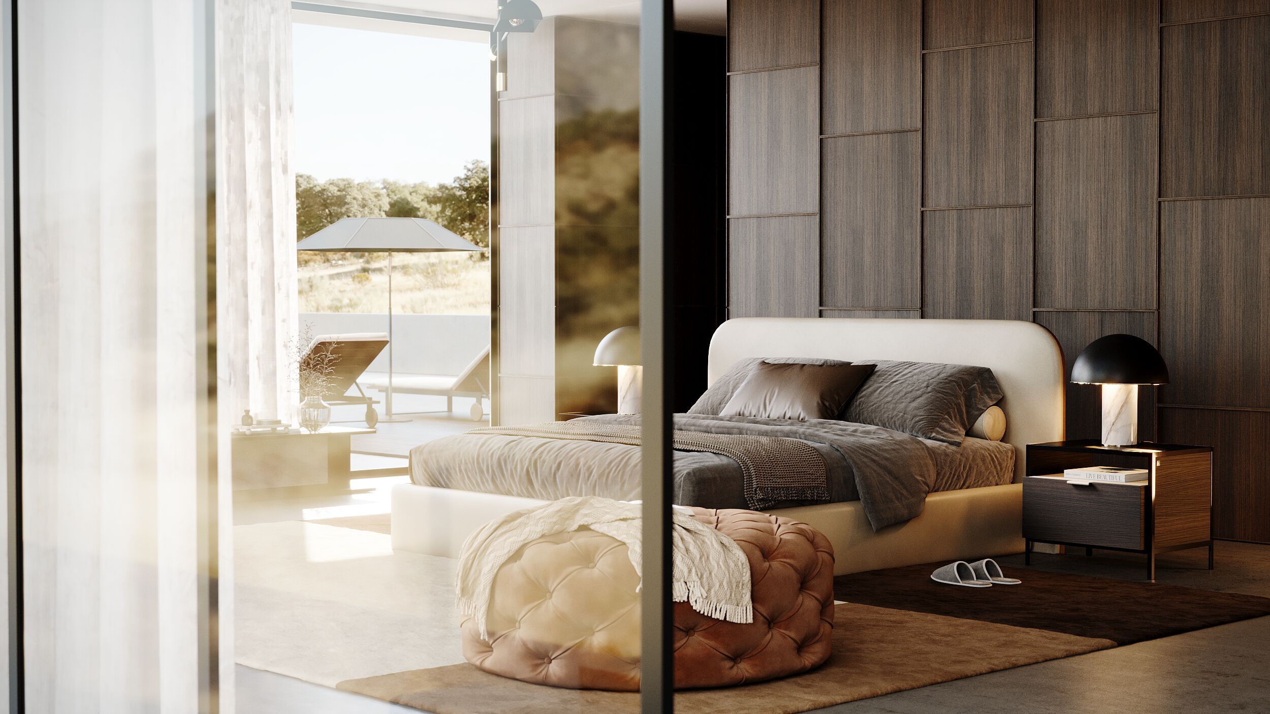 Двуспальная кровать из ткани с мягким изголовьем Laskasas Origin ARCH-00056664 - Вид №1