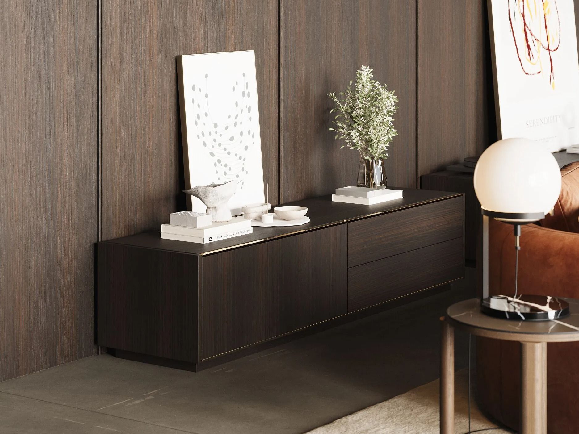 Деревянный шкаф для телевизора с выдвижными ящиками и дверцами Laskasas Origin ARCH-00063966 - Вид №3