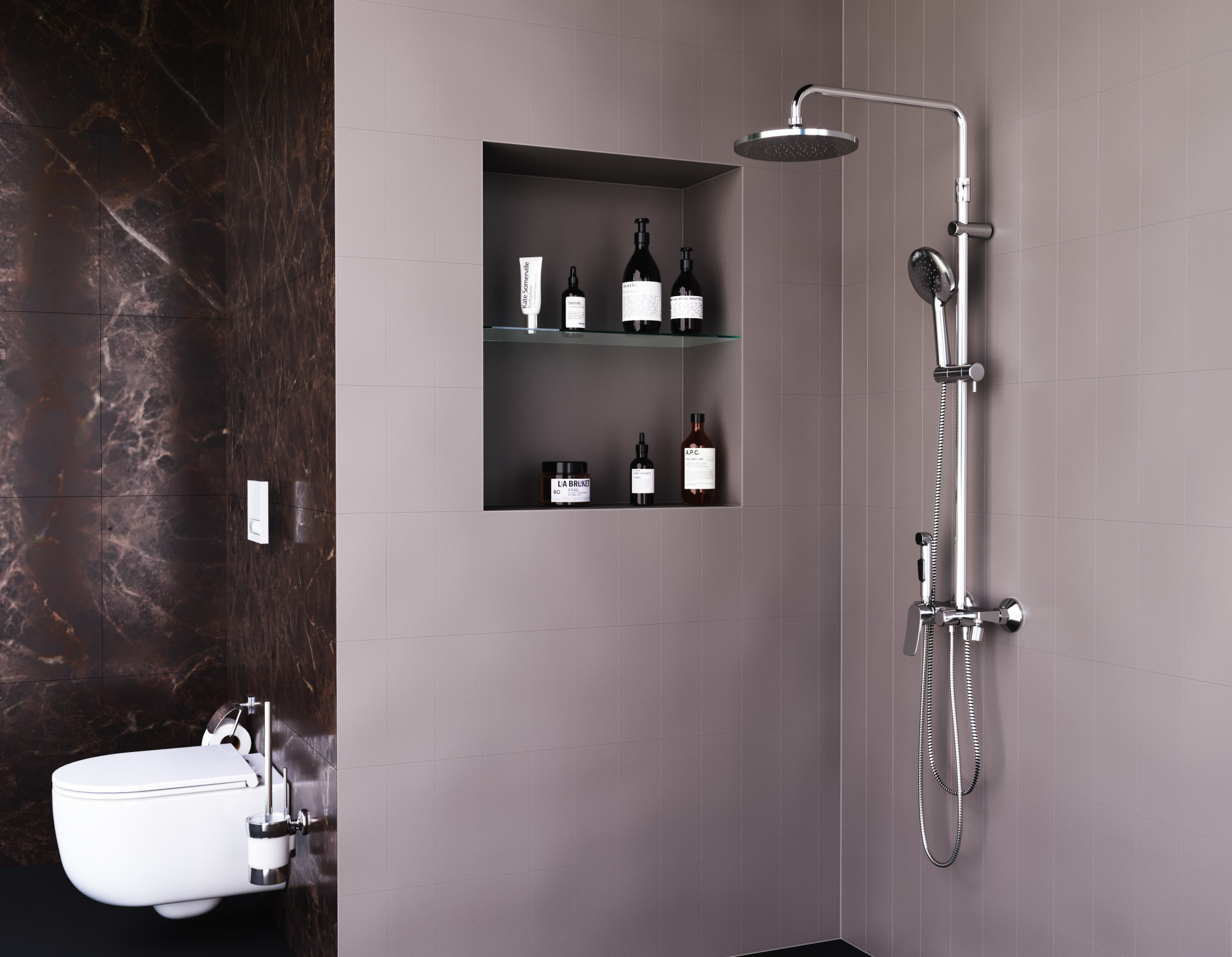 DX220910000 душевая система со смесителем-полкой: верхний душ 230мм ручной душ 120мм 1 реж Damixa Apollo