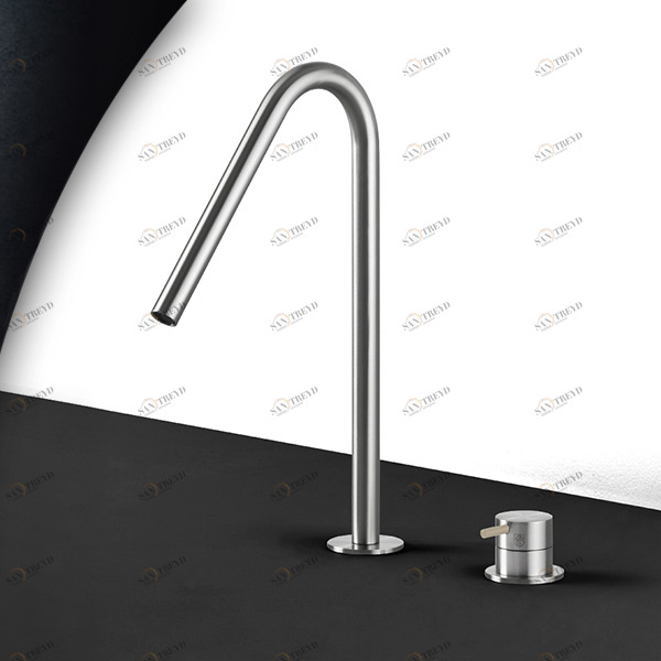 Смеситель для раковины сталь матовая с бежевой ручкой Toki Radomonte TKI31SCIL28