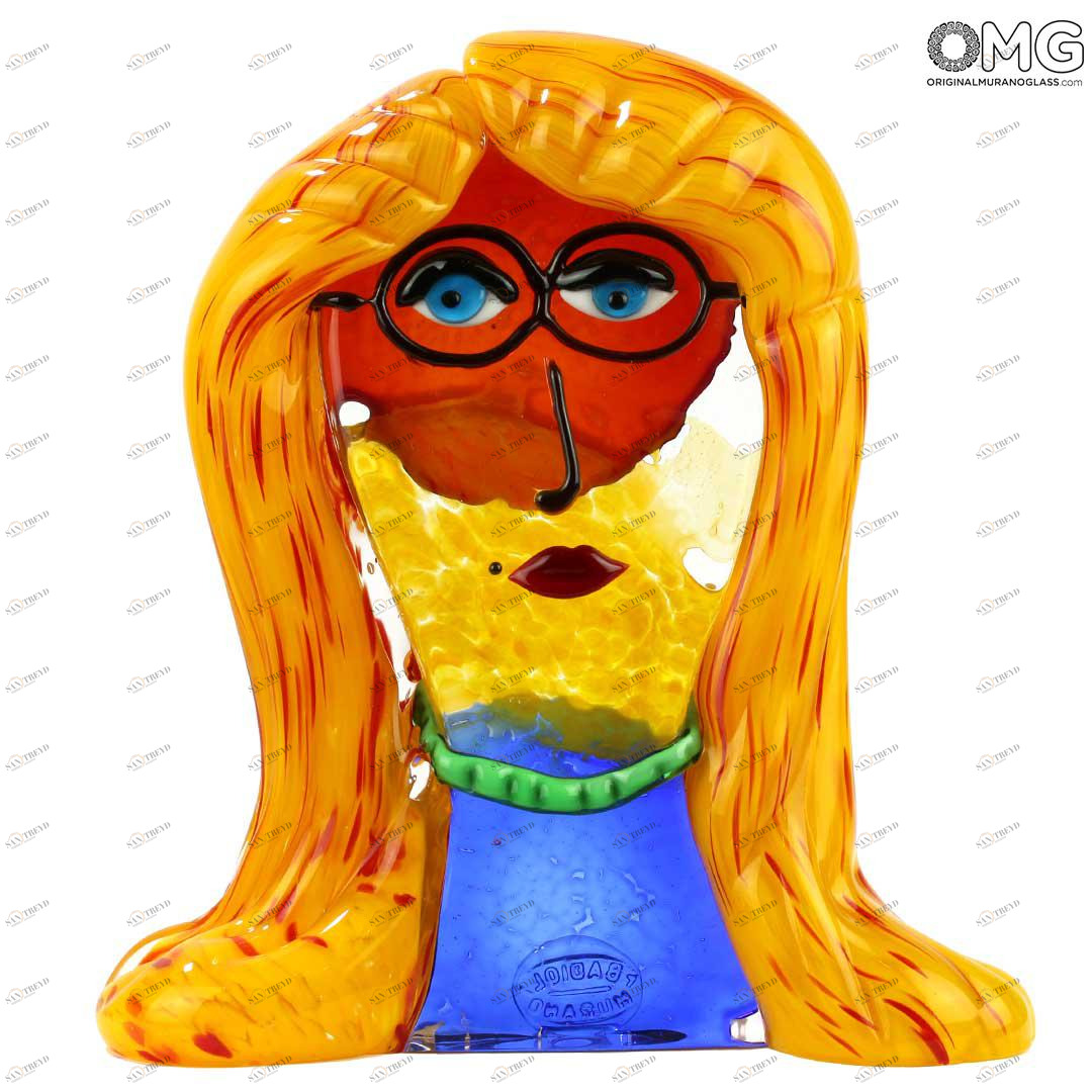 4704 ORIGINALMURANOGLASS Скульптура Голова Женщины - Pop Art - Original Murano Glass OMG 23 см PICASSO