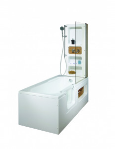 660641 001 00  Душевая кабина Twinéo Prime с дверью, сиденьем, передним фартуком, ножками, сливом, ручным душем и местом для хранения, 170 x 80 см Valentin