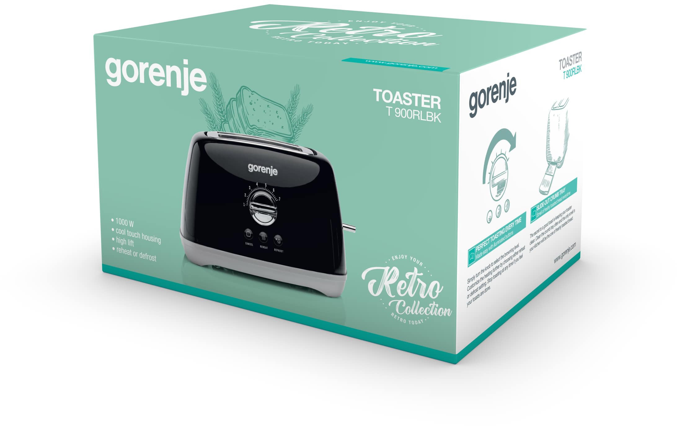 T900RLBK Тостер / 1000 вт, 2 секции, 7 режимов, черный Gorenje Santreyd  - Вид №1