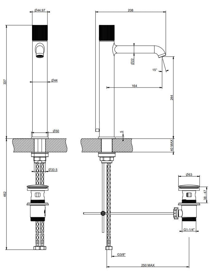 Высокий смеситель для раковины из хромированной латуни Gessi Habito ARCH-00082865 - Вид №2