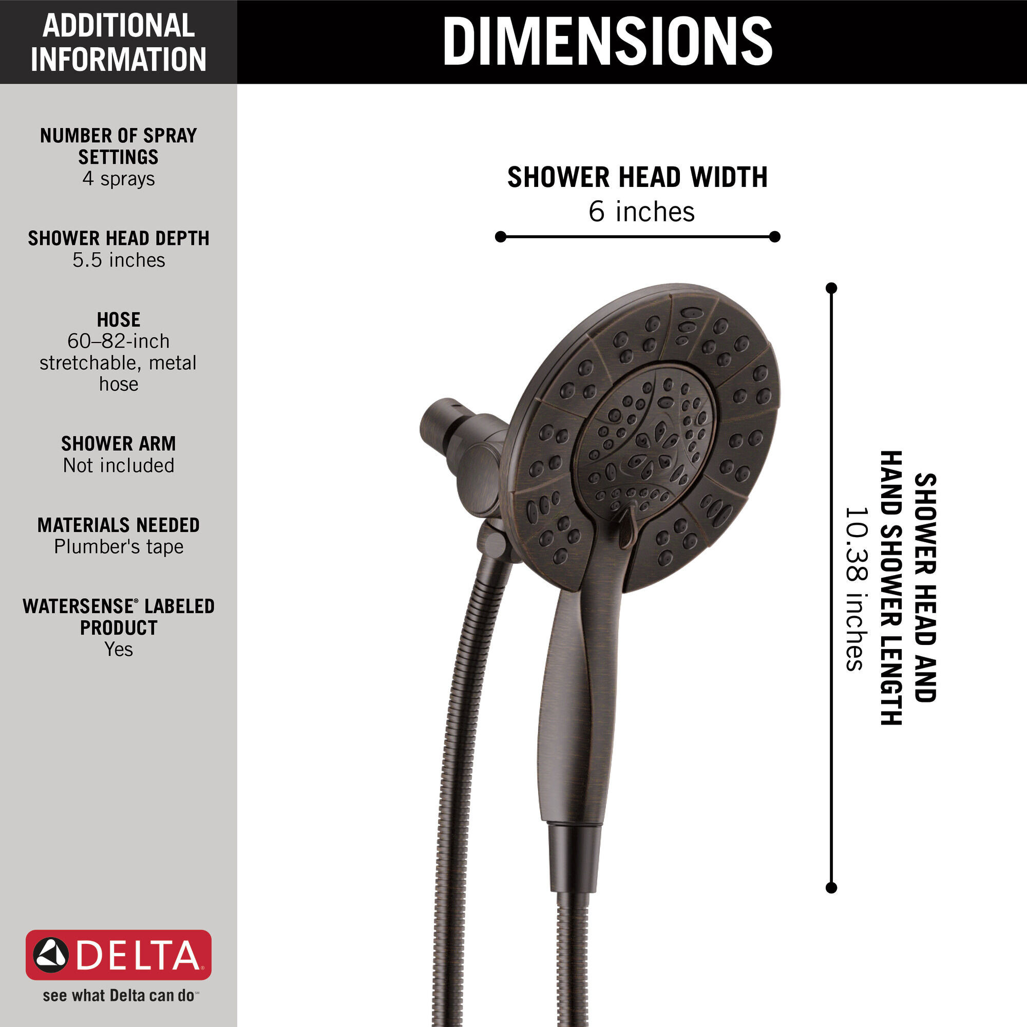 58499-RB In2ition HSSH 1,75 галлона в минуту, 4 настройки Delta Faucet Universal Showering Венецианская бронза  - Вид №8
