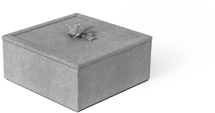 Квадратная коробка Thalia - 17,5X17,5XH8 см / металл-отделка_золото / плетеная кожа_серо-коричневый