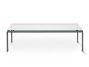 Прямоугольный низкий стол из стали и стекла