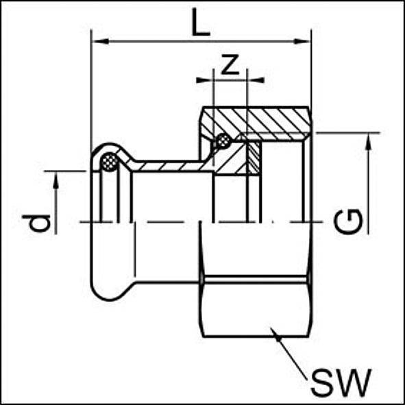 18359221 SANHA 8359G пресс-фитинг, бронза, разъемн.соед.с плоск.упл. 22x1 мм  - Вид №1