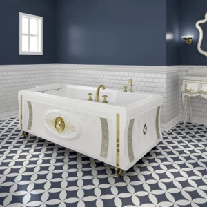 Ванна "РУСИЛЬОН-GOLD" (рама-подставка на декоративных ножках, комплект панелей, подголовник, слив-перелив полуавтомат, 12 форсунок "Релакс", контроллер 200)