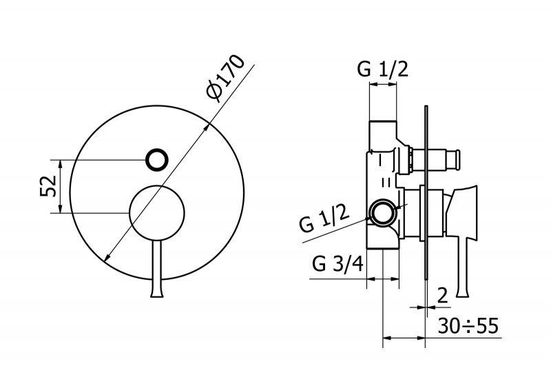 Встраиваемый однорычажный смеситель с переключателем Cezares POSITANO-VDIM-01 - Вид №1
