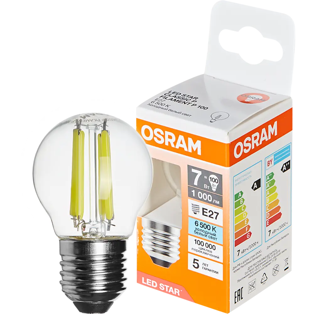 Лампа светодиодная Osram E27 7 Вт/865 холодный белый свет STLM-2128579