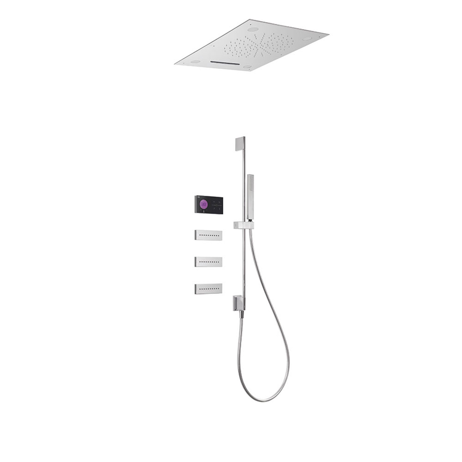 SHOWER TECHNOLOGY Kit de grifo termostático electrónico empotrado de 4 vías Shower Technology Blue Edition con Cromoterapia para-09288401 TRES Electronic
