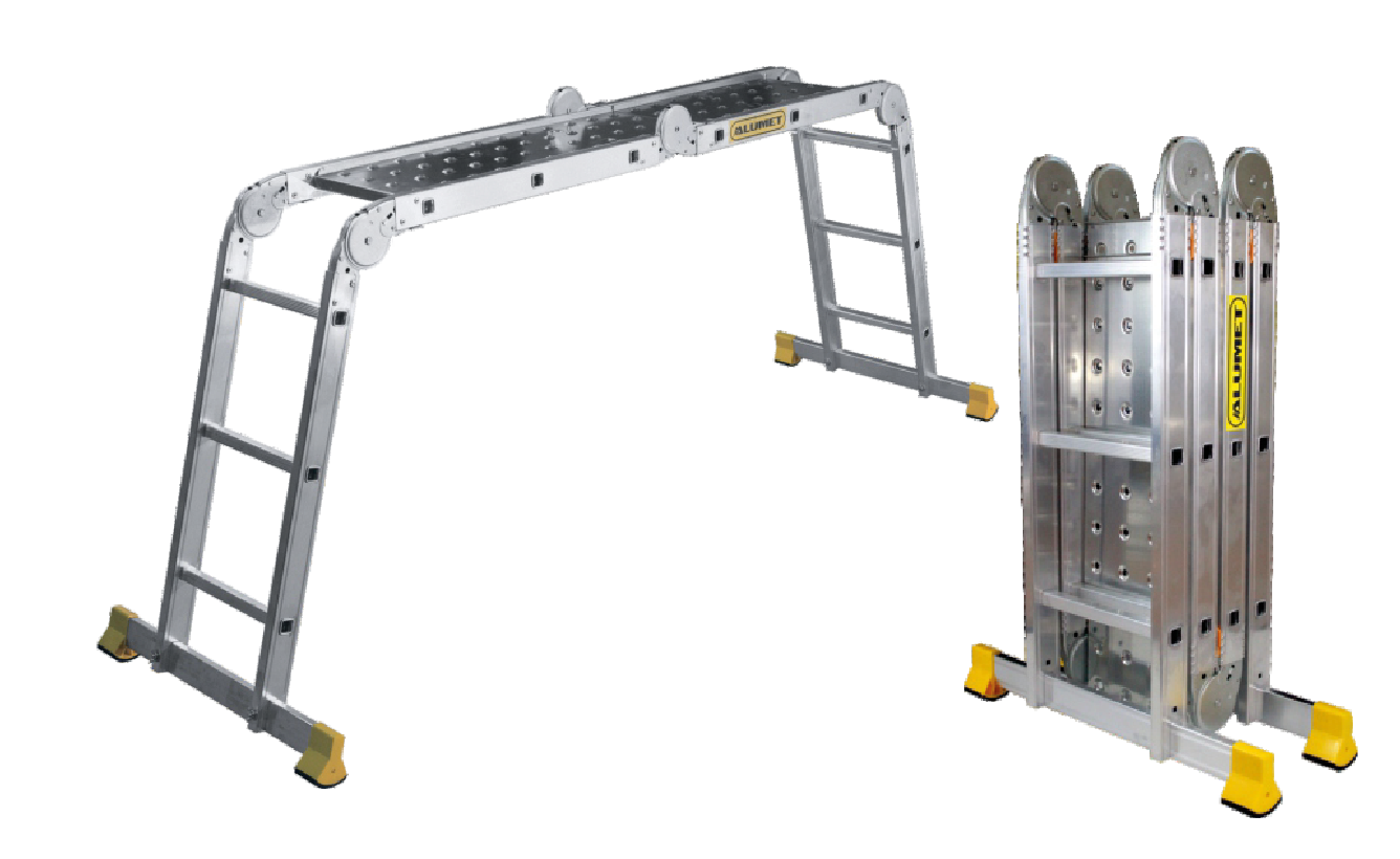 Алюминиевая профессиональная четырехсекционная шарнирная универсальная лестница (трансформер) T433SP ALUMET 