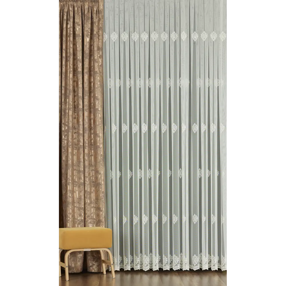 Тюль с вышивкой «Короны» сетка 290 см цвет кремовый 81960435 STLM-2197147 ELIT HOME  - Вид №3