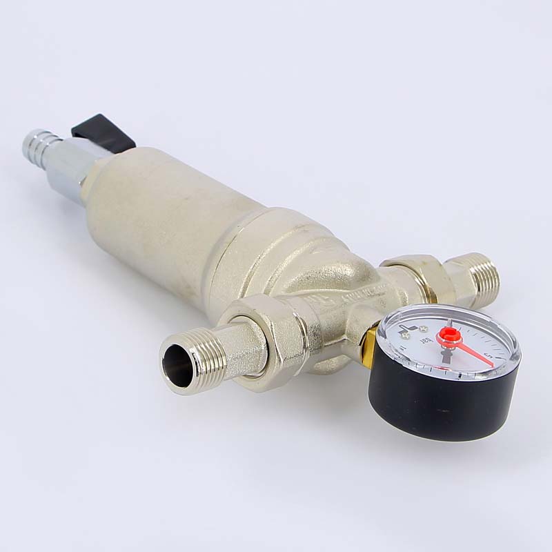 Фильтр промывной с манометром, с разъемными соединениями, латунной колбой TIEMME 1/2" 3130001 - Вид №2