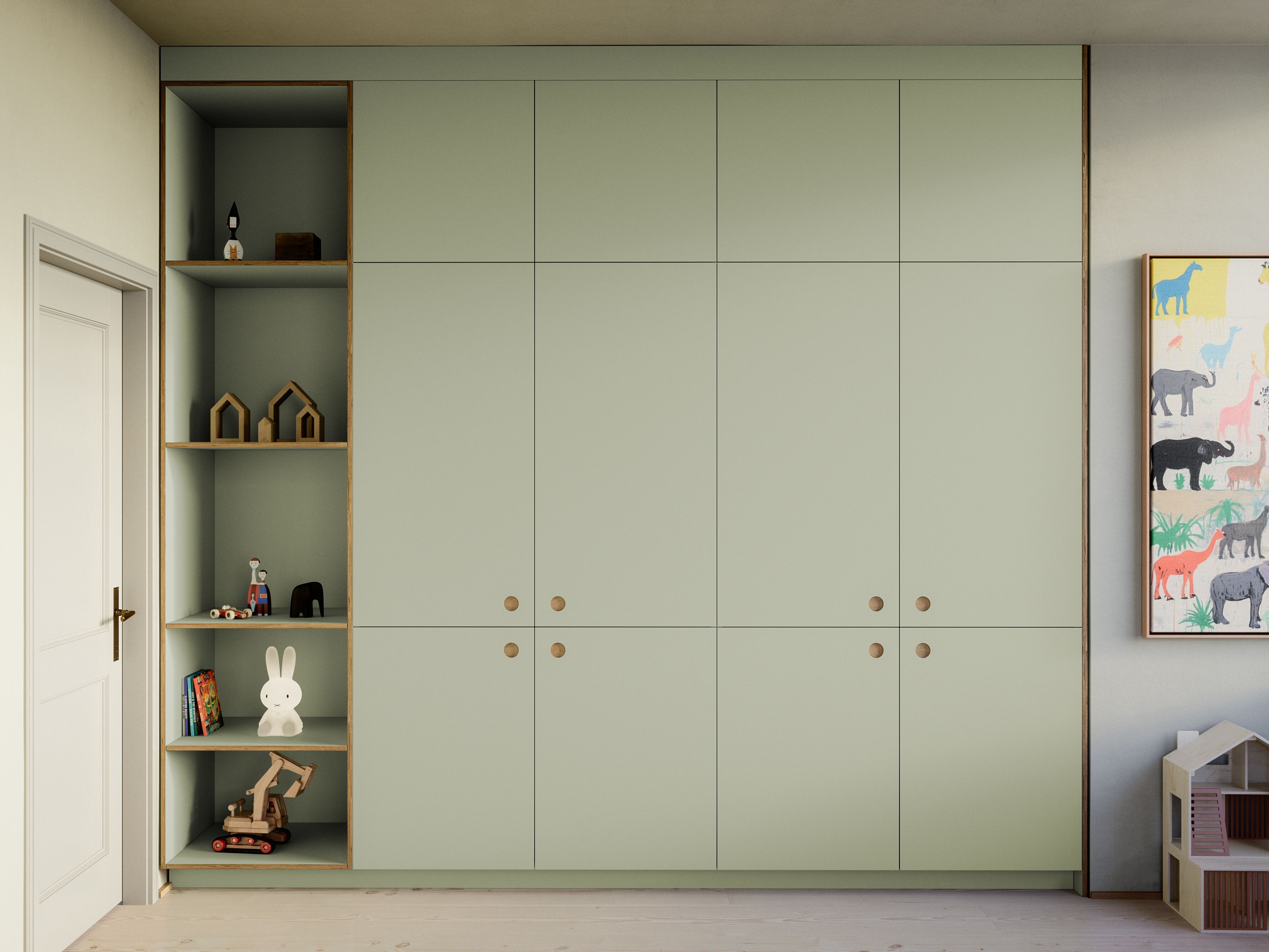 Ламинат настенный секционный шкаф с книжной полкой Neuvermoebelt SMART LINE FURNITURE ARCH-00060361 - Вид №1