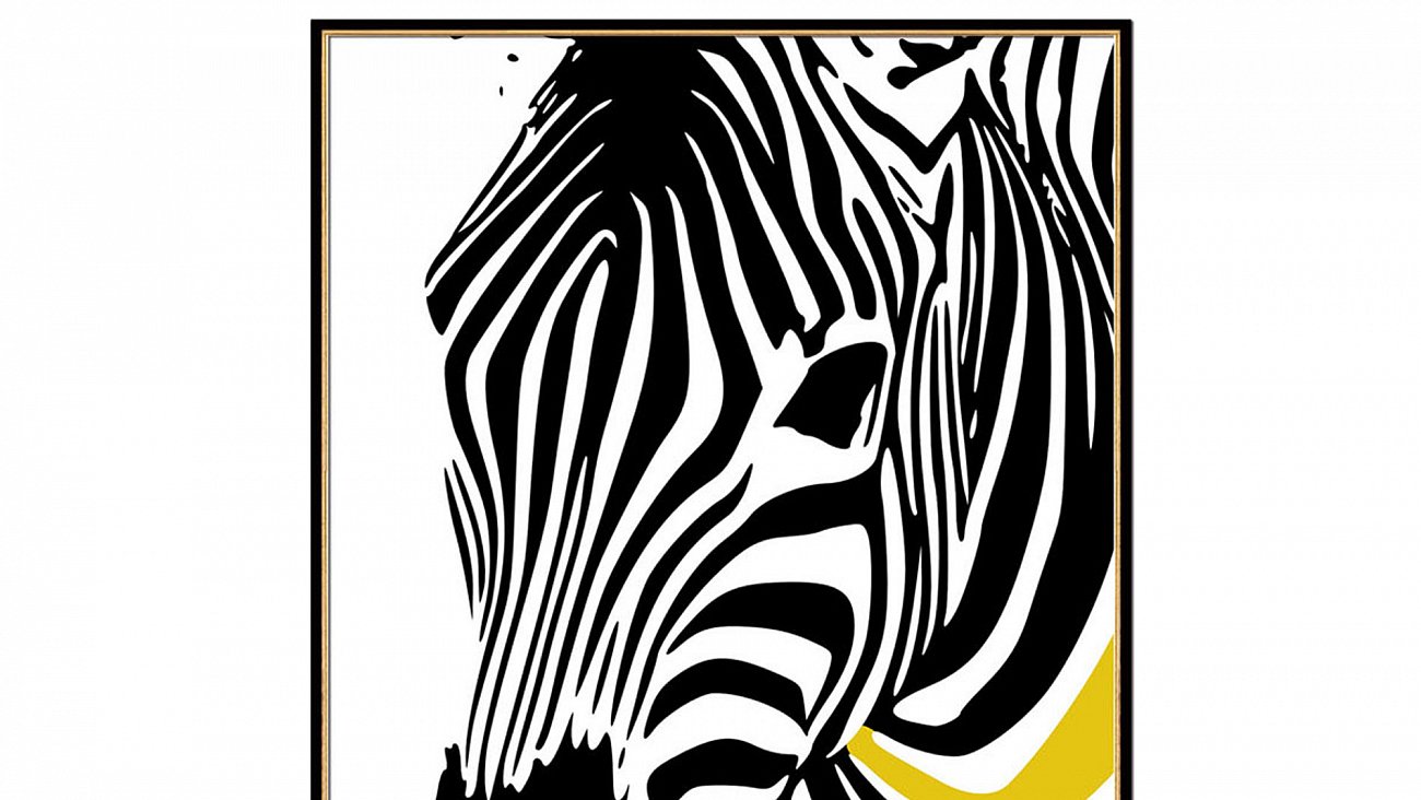 Постер прямоугольный на художественной бумаге 80х60 см "Зебра-1" EVENHOME ДИЗАЙНЕРСКИЕ 00-3878749 Белый;золото;черный  - Вид №2
