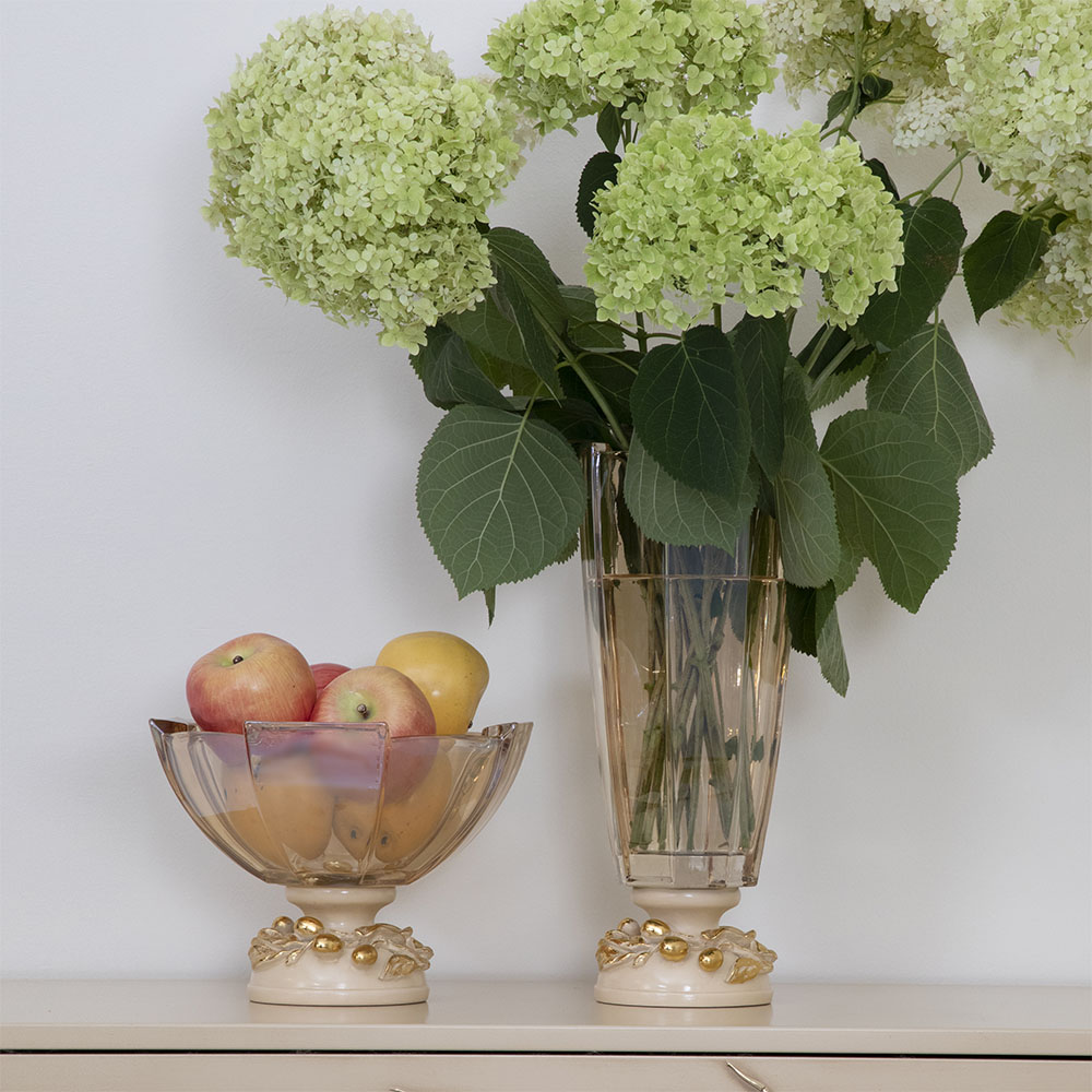 52102,52104 Фруктовница и ваза Oliva Branch Gold Айвори BOGACHO 4627179659929, 4627179659998