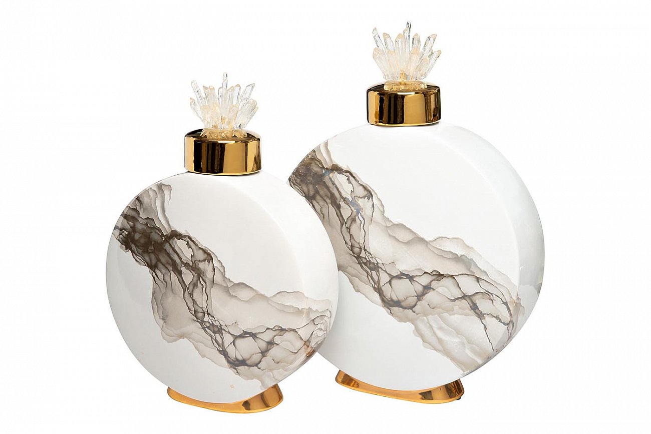 Ваза керамическая с крышкой 33 см бело-серая 55RD4283S GARDA DECOR ДИЗАЙНЕРСКИЕ 00-3880520 Белый;серый  - Вид №1