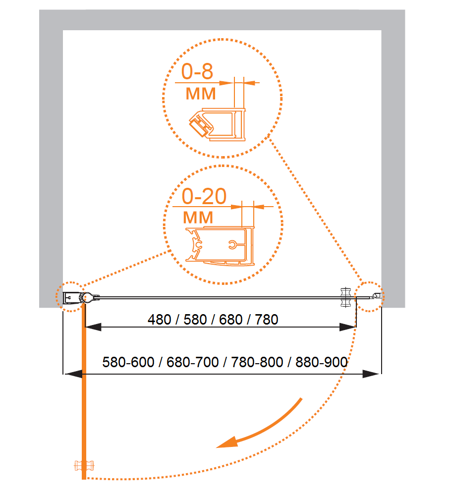 Душевая дверь в нишу CEZARES ELENA-W-B-1-70-P-Cr-L - Вид №5