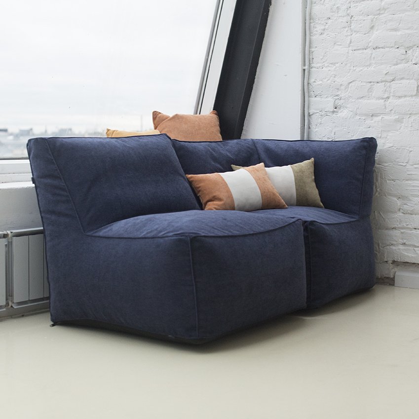 Бескаркасное модульное угловое кресло синее Velvet Lux 42 МАСТЕРСКАЯ КРЕСЛО  335301 Синий Santreyd  - Вид №3