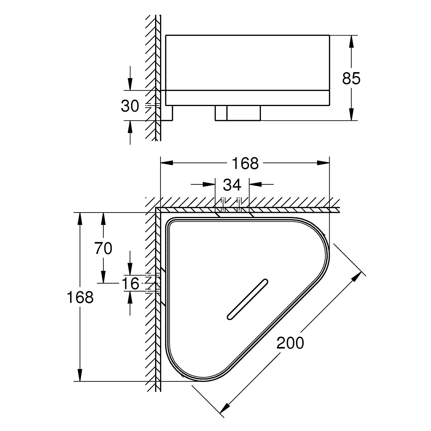 Полочка для душа GROHE Selection, угловая с держателем, никель матовый (41038EN0) - Вид №1