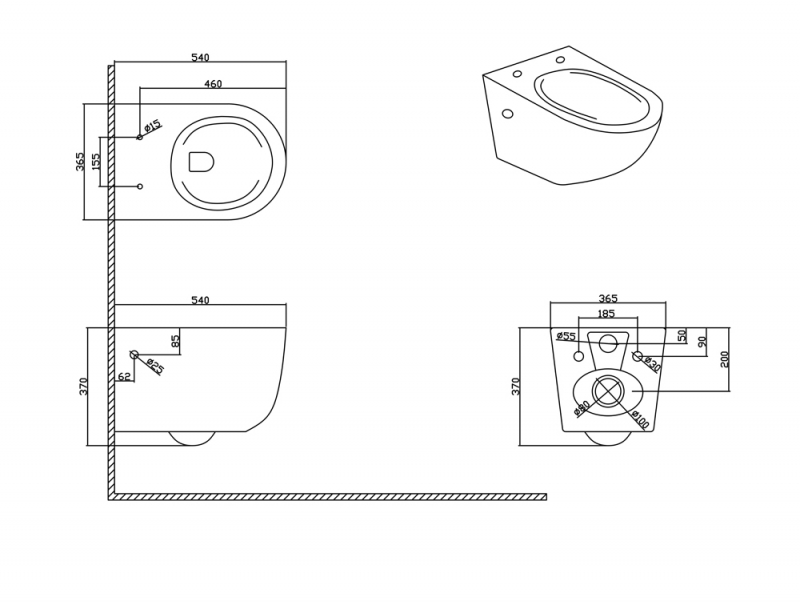 C21172UW-ENG Подвесной унитаз настенный Белый Bravat Gina Китай - Вид №1