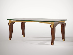 Деревянный прямоугольный стол с хрустальной столешницей