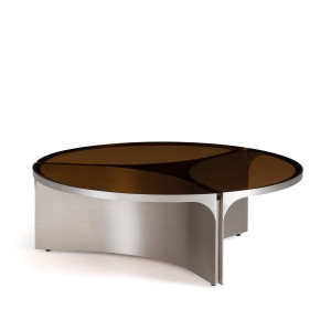 Круглый журнальный столик из нержавеющей стали и стекла