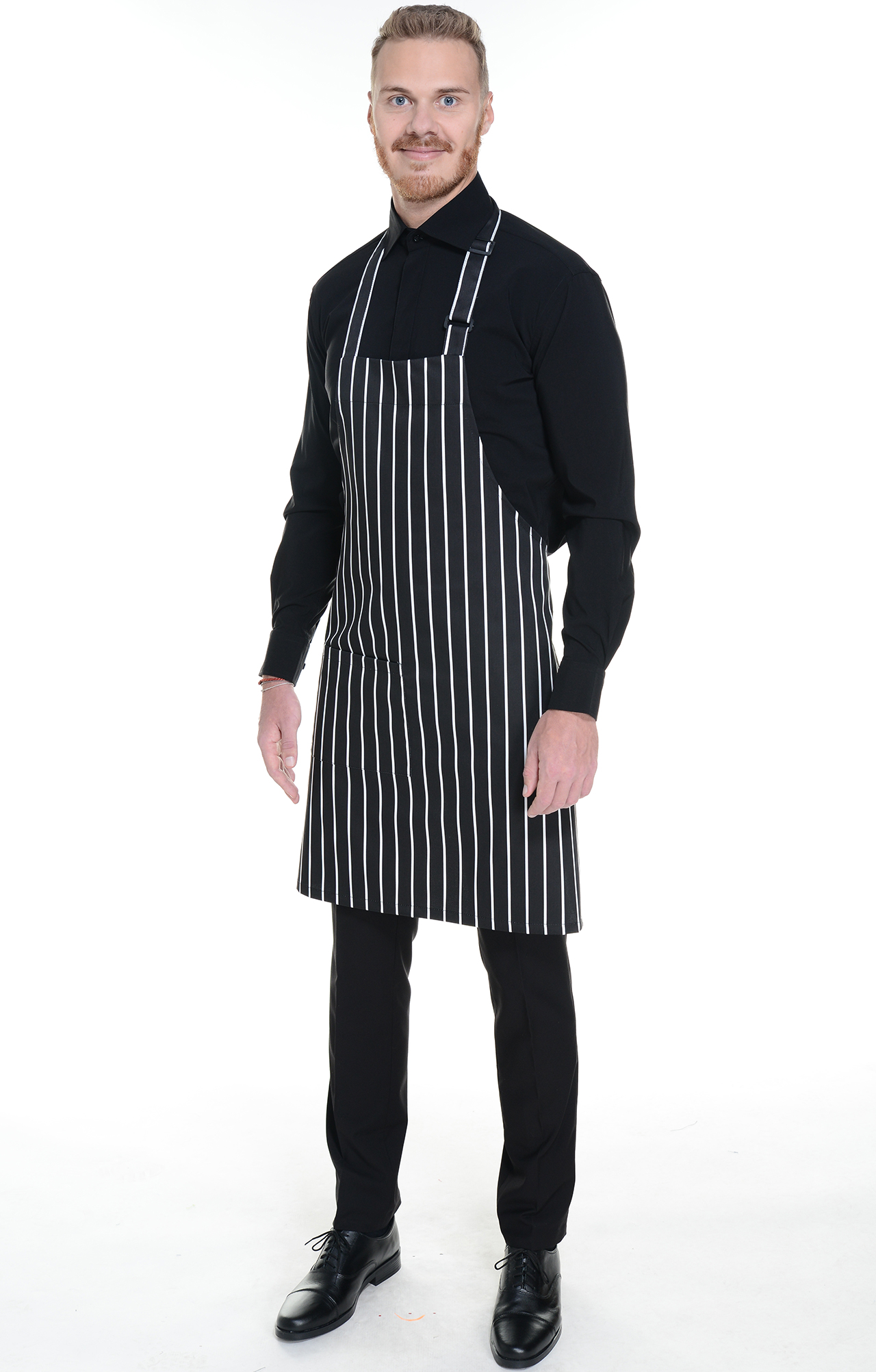 60351 Фартук с нагрудником MixColor black (черно-белая полоска) HORECA  Одежда для официантов  размер  - Вид №5