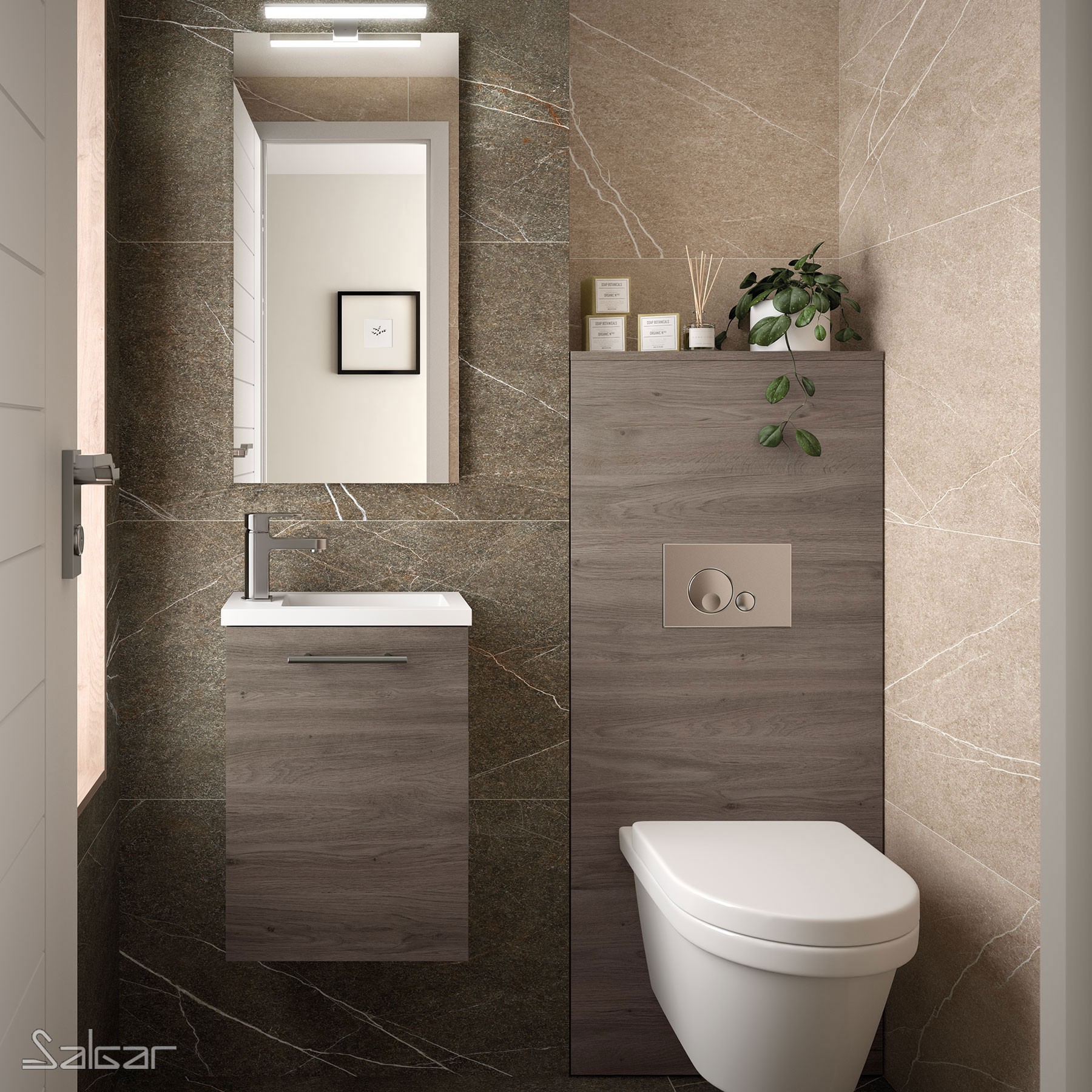 85161 SALGAR Комплект мебели для ванной MICRO 400 ETERNITY OAK + Раковина + Зеркало