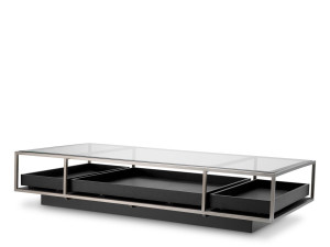 Прямоугольный низкий стол из стали и стекла
