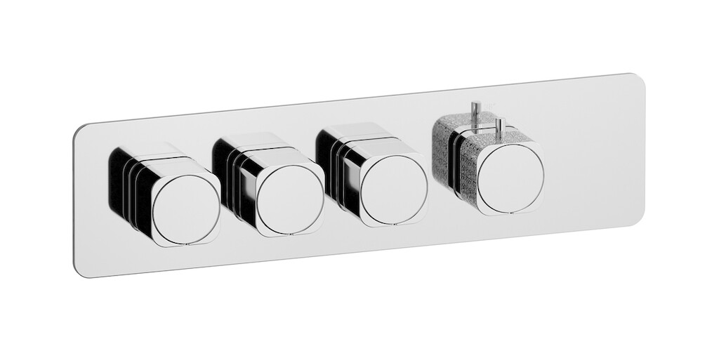 External part of thermostatic 3 ways, square plate, horizontal, Coral handle WE ARE IB eua326ccneo_2 Chrome Aqua