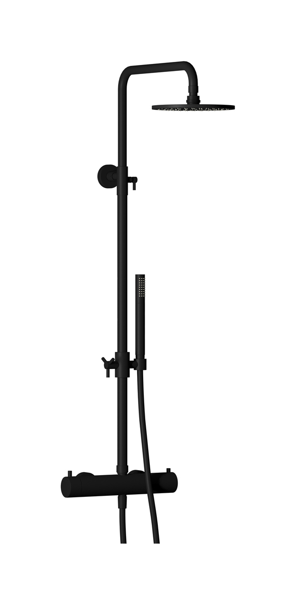 Душевая колонна с термостатом в комплекте с душевым гарнитуром. WE ARE IB mt801np Matt Black Indoor Shower