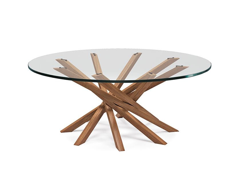 Низкий круглый журнальный столик из грецкого ореха и хрустальной столешницы Cattelan italia ATARI ARCH-00002025